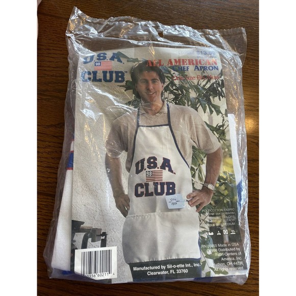 1998 NOS All American Chef Apron USA Club One Size Grilling Chef Cooking - Picture 1 of 5